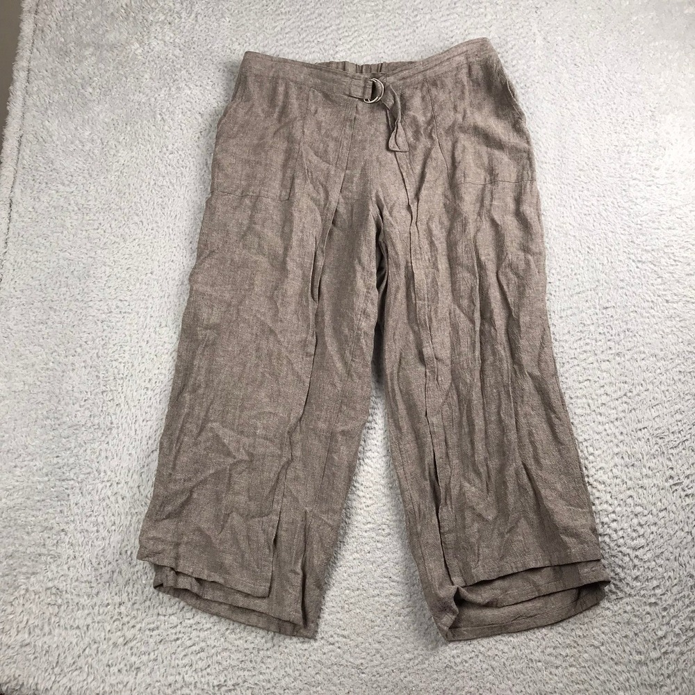 Pure J Jill Pants Womens M (33x24) Brown Linen Stretch Cropped Wide Leg Belted
